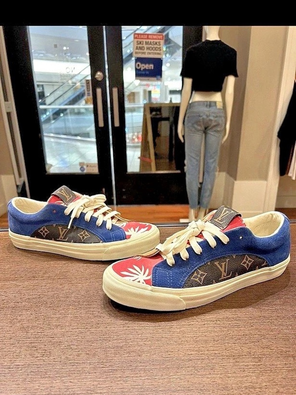 Louis Vuitton Monogram Floral Sneakers in Blue & Red Custom US 11